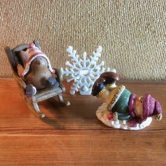 Snow Bird Snow Man Snowflake Winter Figurine Set Snowy Decor Lot - Picture 1 of 5